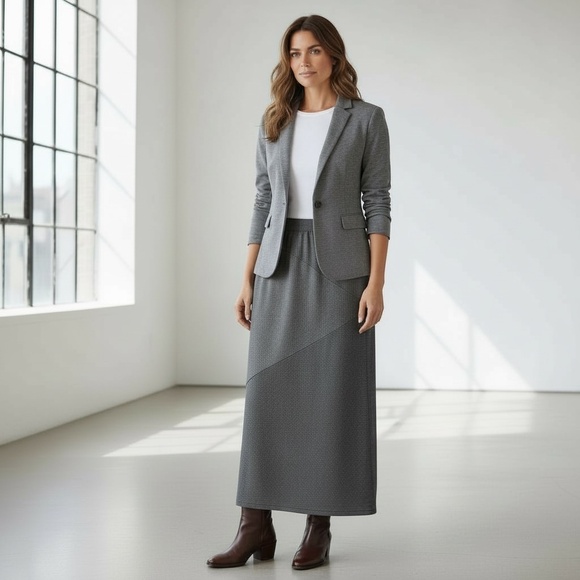 Vintage 90s Y2K CHRISTOPHER & BANKS Grey Pinstripe Midi Skirt S | Goth Classic - Picture 4 of 10